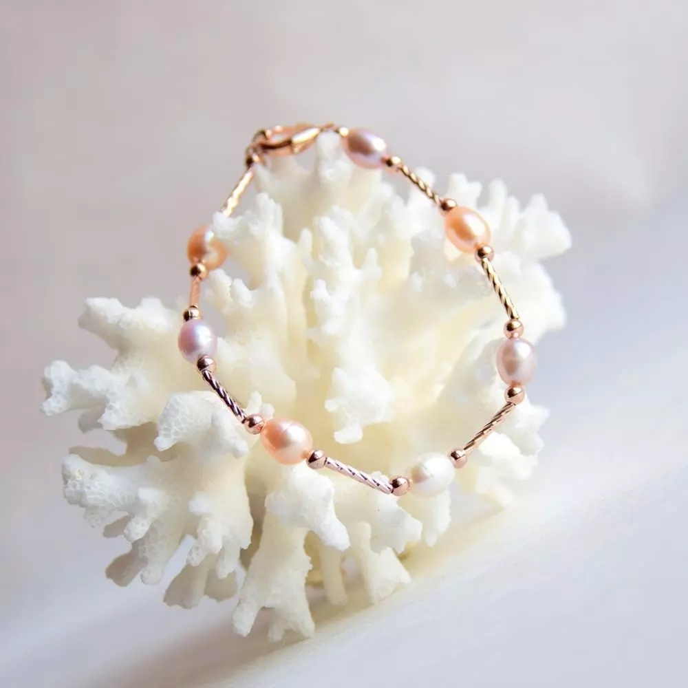 MILAN Natural Pearl Bracelet Rose Gold Multi Color - Picture 6 of 7